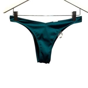 Hollister Women’s Bikini Bottoms Swimsuit Green Ribbed Thong Size Small